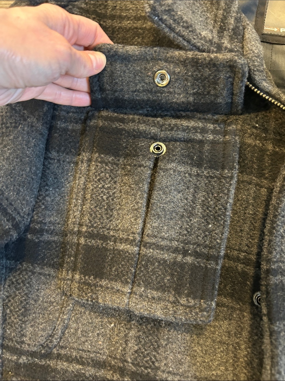 Projek Raw Wool Blend Plaid Bomber Jacket Gray Black Utility Zip Snap Men’s L - Picture 9 of 13